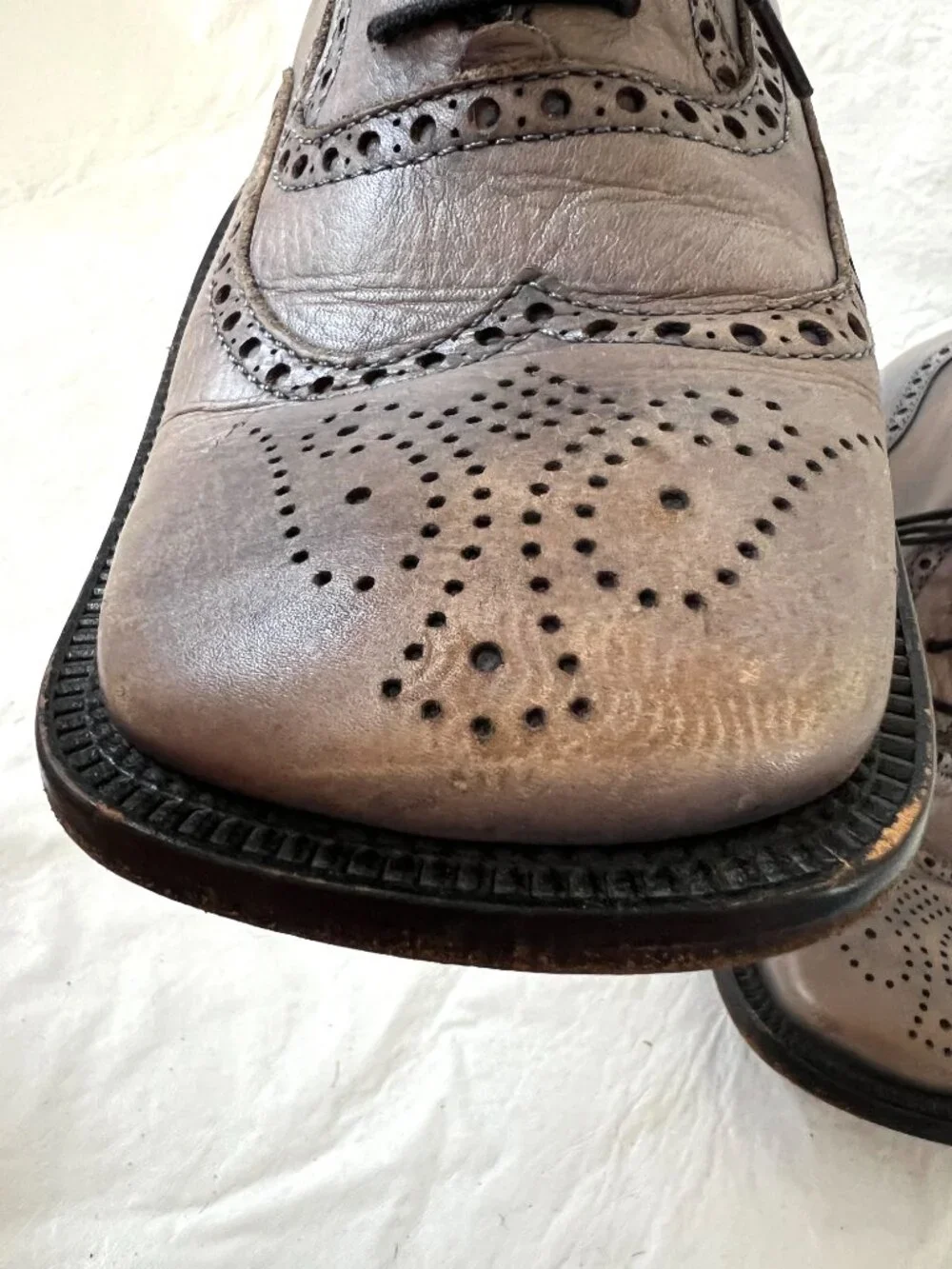Wingtip shoes blue beige leather square toe mens EU 43 chunky brogues unique